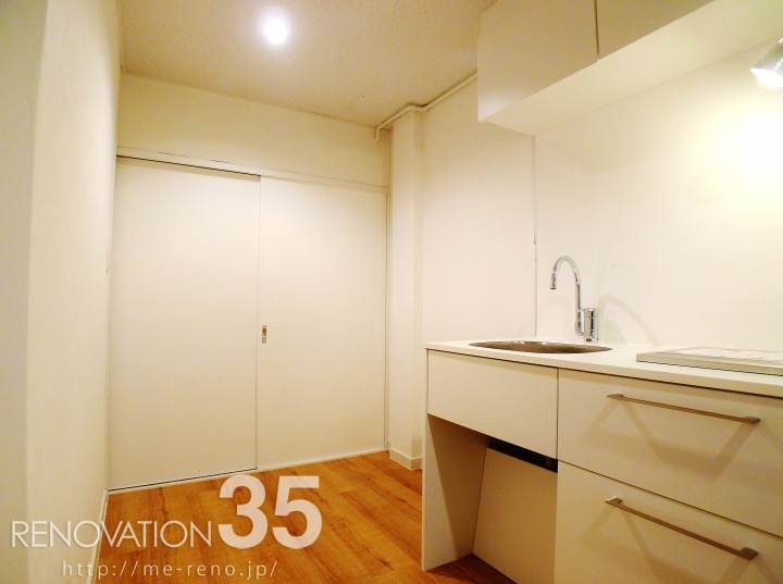 ライムグリーン×造作キッチン、1Kの空室対策リノベーション東京都北区、AFTER2