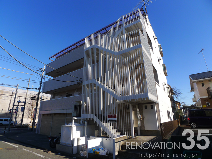 東京都八王子市の鉄骨造4階建外壁リノベーション施工事例、清潔感あふれる白