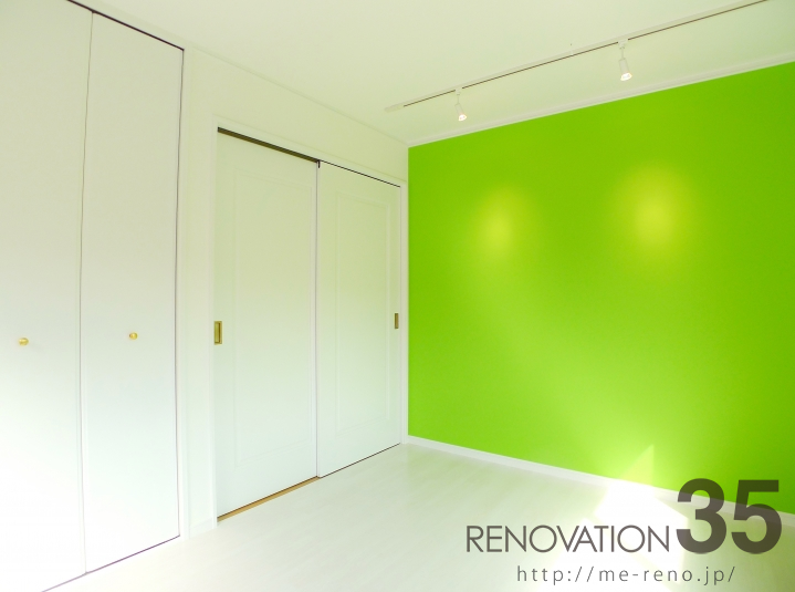 ライムグリーン×白が作る鮮明なデザイン、1Kの空室対策リノベーション東京都八王子市、AFTER2