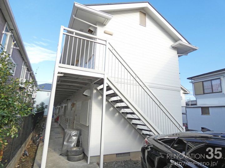 神奈川県平塚市の木造2階建外壁リノベーション施工事例、ホワイト×洋風住宅