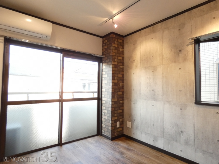 コンクリート柄×ダークブラウンの木目調、1Kの空室対策リノベーション東京都世田谷区、AFTER3