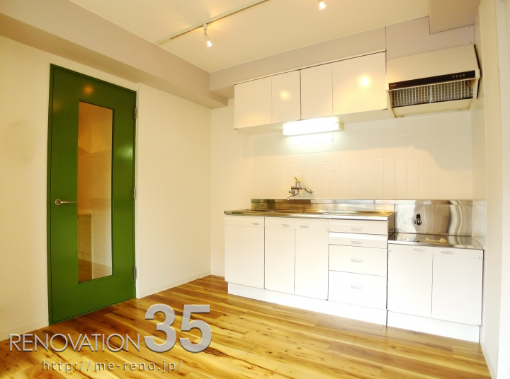 リノベーションで神奈川県相模原市の築19年のマンションの2dkの賃貸物件を 緑と黄色が作るフレッシュ空間に施工