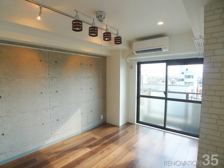 リノベーションで神奈川県相模原市の築26年のマンションの1rの賃貸物件を 広め1r フルリノベーションに施工
